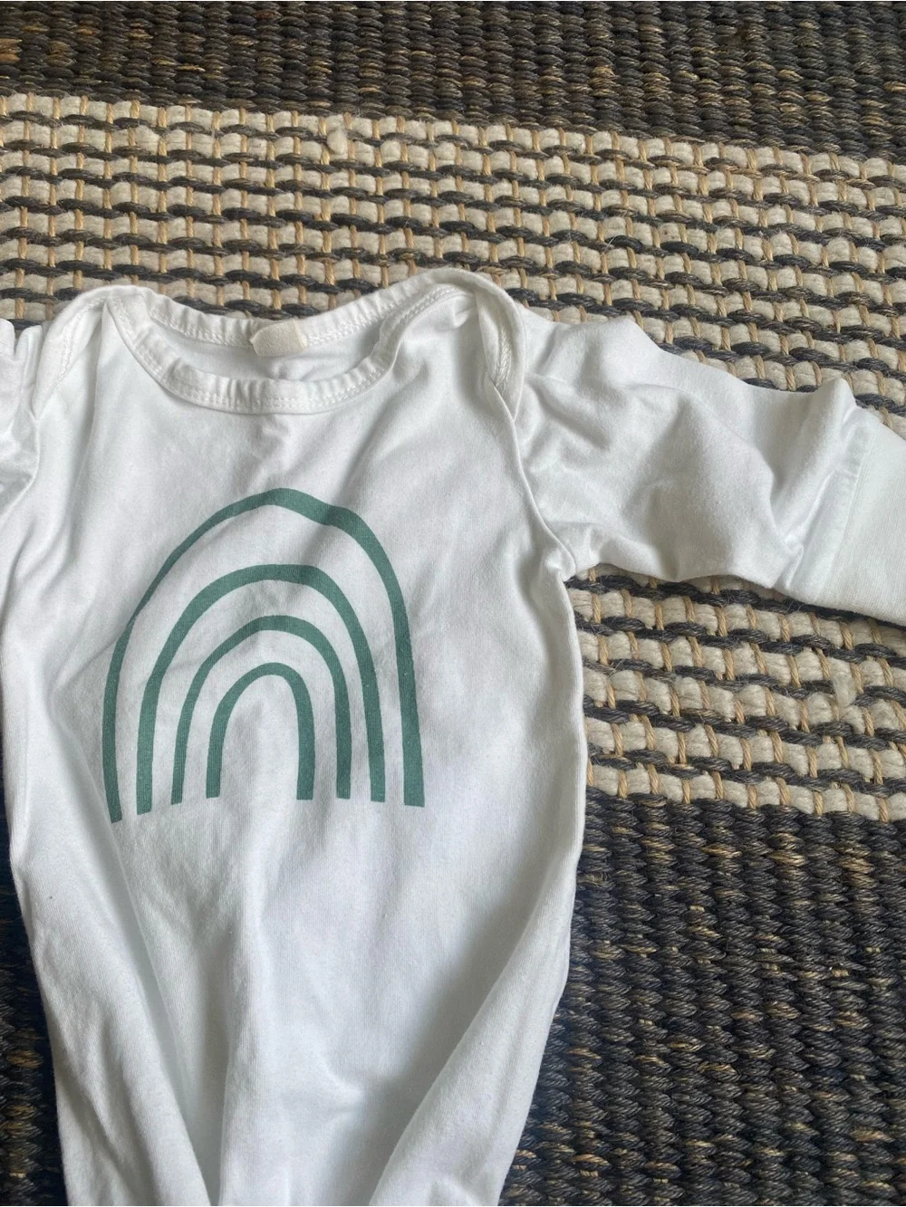 White Baby Sleep Gown with Mint Rainbow Print
